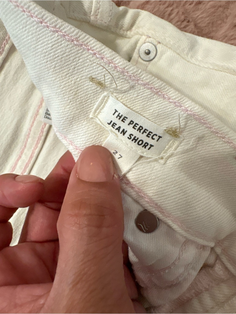 Madewell The Perfect Jean Short in Cream with Pink Stitching
